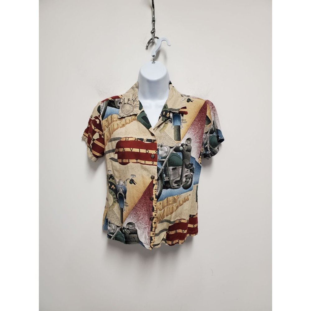 Harley Davidson Tori Richard Small Hawaiian Short Sleeve Buttom Shirt